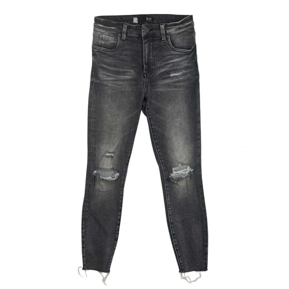 KUT From The Kloth Connie Black Distressed Raw Hem Skinny‎ Jeans Size 2